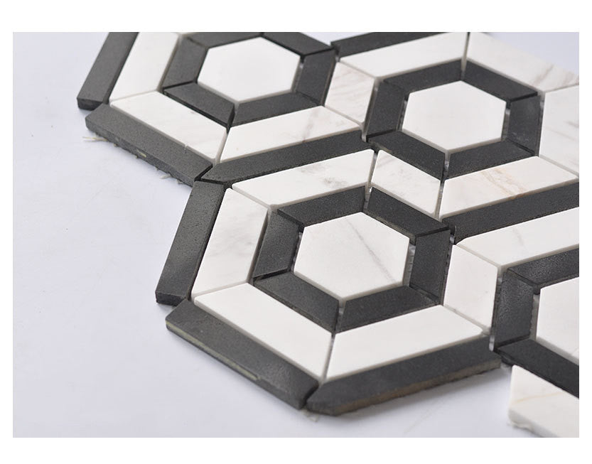 Ariston White Mix Hexagon Art 3d 11.61 in. x 13.78 in. Natural Stone Polished Mosaic Tile