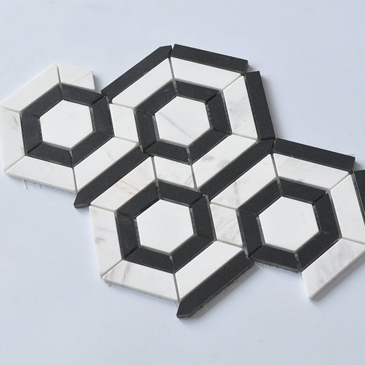 Ariston White Mix Hexagon Art 3d 11.61 in. x 13.78 in. Natural Stone Polished Mosaic Tile