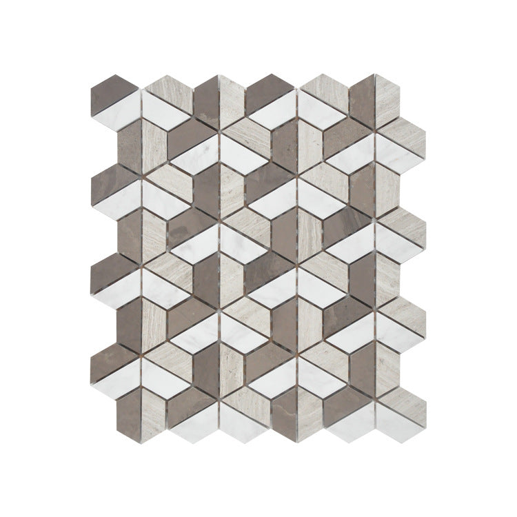 Athens Gray Mix Hexagon Art 3d 11.61 in. x 13.78 in. Natural Stone Polished Mosaic Tile