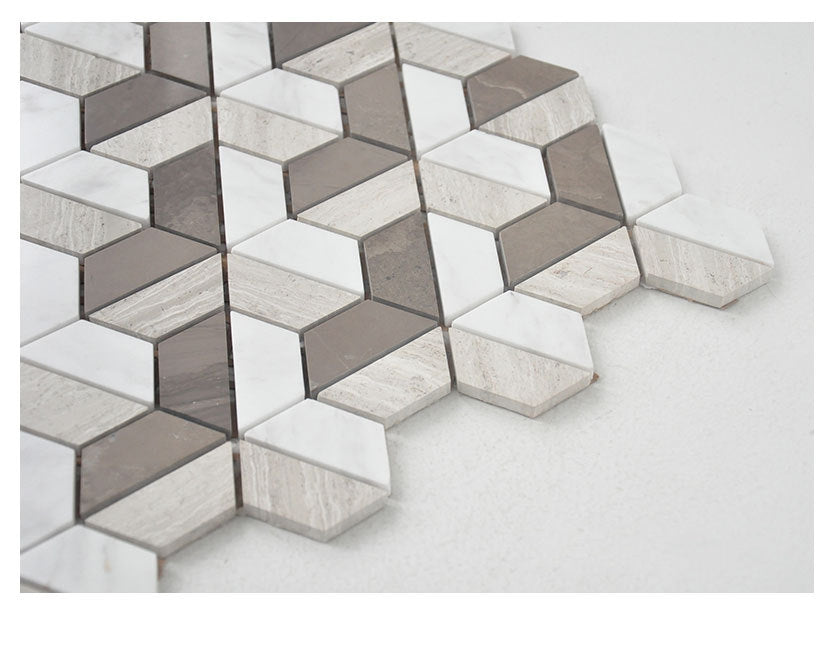 Athens Gray Mix Hexagon Art 3d 11.61 in. x 13.78 in. Natural Stone Polished Mosaic Tile