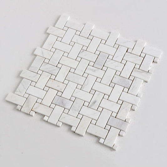 Basketweave White Marble Natural Stone Polished Mosaic Wall Tile