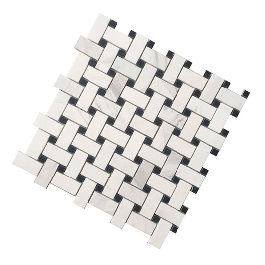 Basketweave White and Black Marble Natural Stone Polished Mosaic Wall Tile