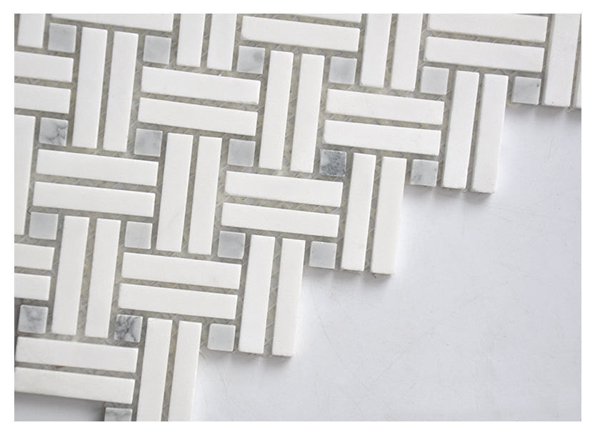 Basketweave White and Gray Marble Natural Stone Polished Mosaic Wall Tile