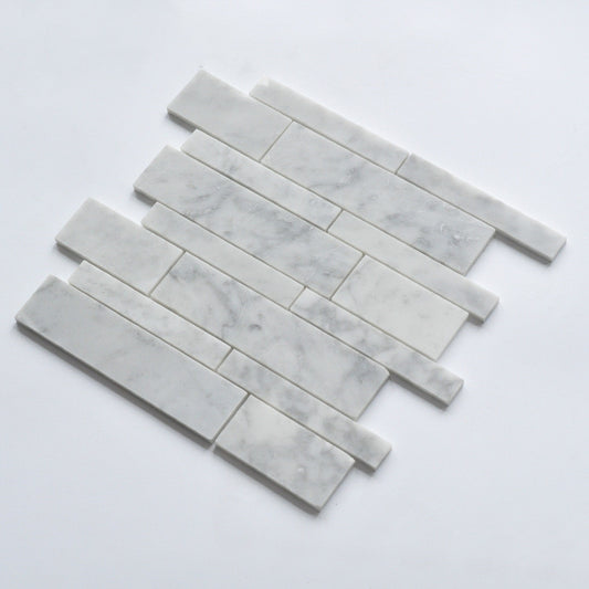 Bianco Carrara White Marble Subway Pattern Natural Stone Polished Mosaic Tile