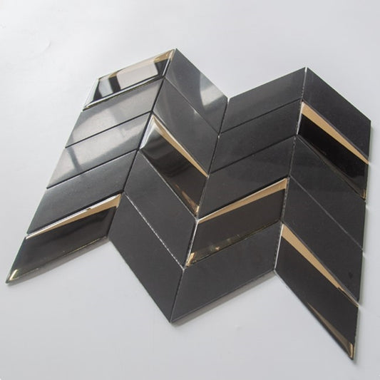Black Marble with Glass Herringbone Pattern 10.83 in. x 13.31 in. Polished Mosaic Tile (10.01 sq. ft./ piece)