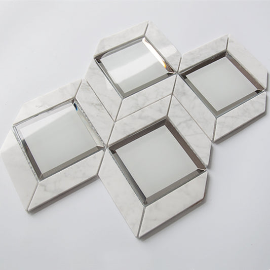 White Marble with Glass Hexagon Pattern 11.14 in. x 12.2 in. Polished Mosaic Tile (0.94 sq. ft./ piece)