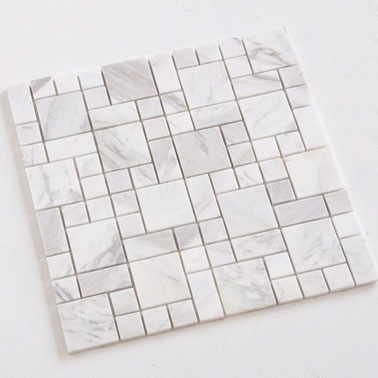 White Volakos Marble Square Pattern Natural Stone Polished Mosaic Tile